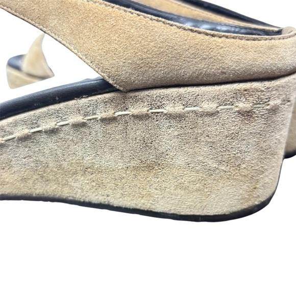 Donald Pliner Shula Wedge Sandals Beige Suede Size 7.5 Boho Contemporary - Picture 10 of 12